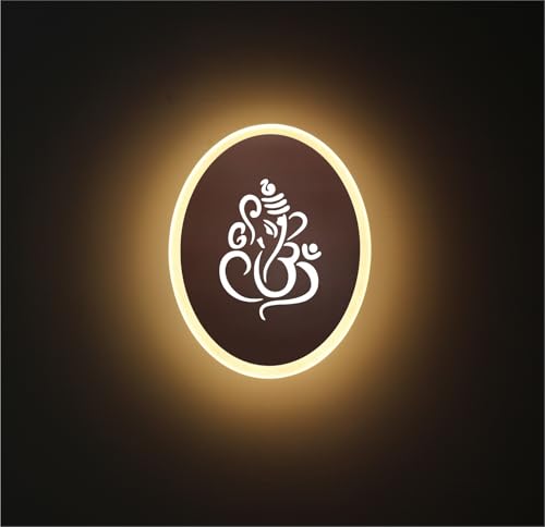Image of Ganpati LED Wall Light - Rose Gold & Frosted Acrylic | 23cm | Warm White | Ideal for Temple, Living Room, Bedroom, Pooja Room, Mandir, Shops, Hotel (Oval - Ganesh - Rose Gold - P1)