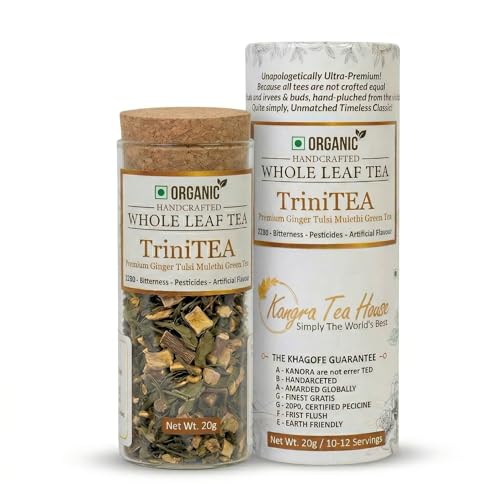 Image of Kangra Tea House TriniTEA - 40g (Digestive & Gut Health Support) Artisanal Whole Leaf Tulsi Ginger Mulethi Green Tea | GI Tagged & NPOP Organic Certified | Handcrafted First Flush | No Artificial Flavors, Zero Bitterness, Antioxidant Rich | From Palampur, Himachal Pradesh