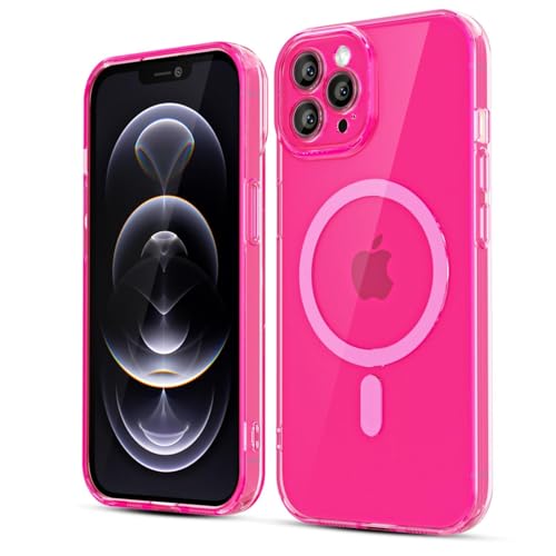 LoeoeL for iPhone 12 Pro Case Clear Mag Safe, Magnetic Transparent TPU Silicone Compatible with Magsafe Phone Case for Women, Slim Thin Glossy Non-Yellowing Bright Hard Plastic, Hot Pink