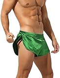 Rexcyril Men's Boxer Jockstrap Sexy Underwear, Silky Satin Split Side Gym Running Active Shorts, Green, Medium