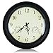 Grande horloge murale d'extérieur de 45,7 cm, étanche, horloge murale décorative avec thermomètre et hygromètre pour terrasse, jardin, piscine – Noir