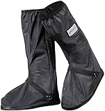 Ulalaza Waterproof Overshoes Cycling Reusable Motorcycle Rain Snow Boot Protector Feet Gaiters Thickened Bottom High Tube Shoe Covers