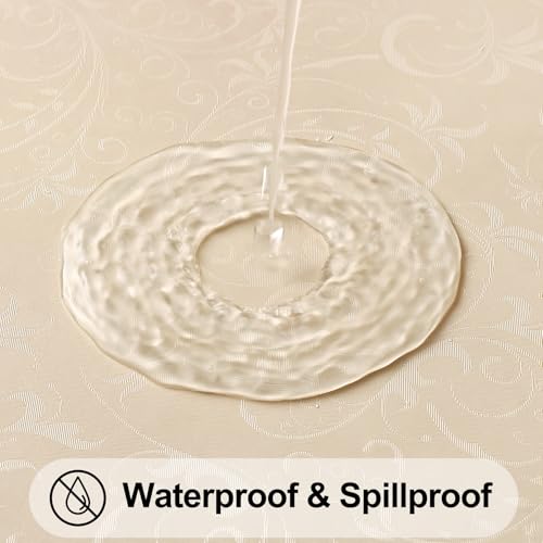 Image of Smiry Rectangle Table Cloth, Waterproof Heavy Duty Vinyl Tablecloths, Wipeable Washable Table Cover for Kitchen and Dining Room (Cream, 60 inch X 120 inch)