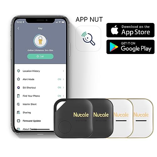 NutPro Key Finder, Bluetooth Tracker Item Locator with Key Chain for Keys Pet Wallets or Backpacks and Tablets, Batteries Include (White & Black, 4 Pack) NutPro Key Finder, Bluetooth Tracker Item Locator with Key Chain for Keys Pet Wallets or Backpacks and Tablets, Batteries Include (White & Black, 4 Pack)