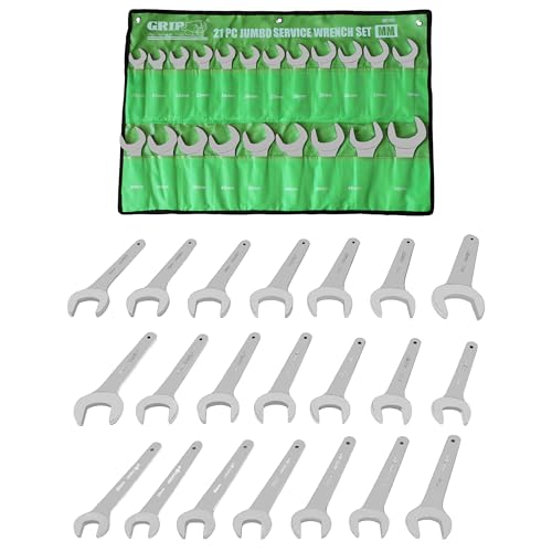 Grip 21 pc Jumbo Service Wrench Set Metric - Sizes from 20mm up to 50mm - Chrome Plated - Chrome Vanadium Steel - Heavy Duty Storage Pouch - Automotive Hydraulic Equipment