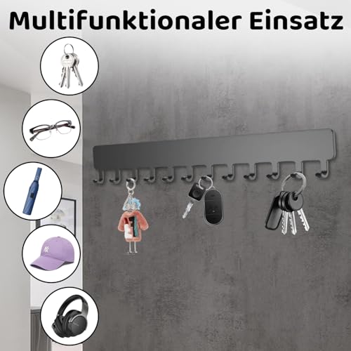 Cumnvulnt Schlüsselbrett Ohne Bohren, Schlüsselhalter mit 12 Haken, Schlüsselbrett Selbstklebend, Schlüsselhaken für Flure, Eingangstüren, Garagen, Badezimmer, Küchen (Schwarz)