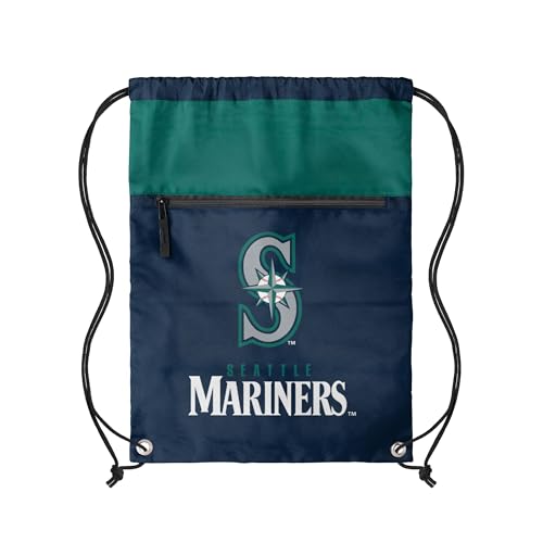 FOCO Mochila com cordão e bolso com zíper e logotipo principal do time de beisebol oficialmente licenciada pela MLB, Seattle Mariners, One Size, Mochilas Daypack