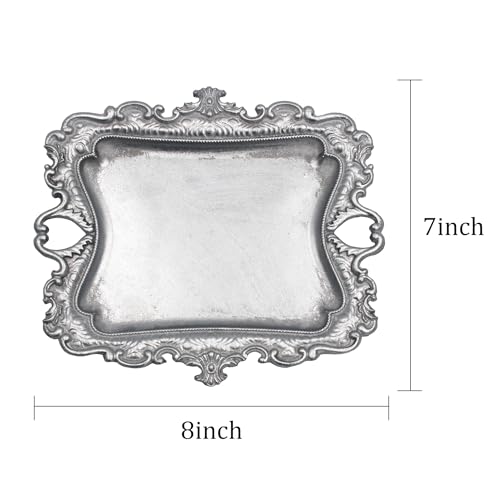 Image of Funly mee 8 x 7 inches Antique Trinket Dish Vintage Jewelry Tray, Ring Holder (Sliver, M)