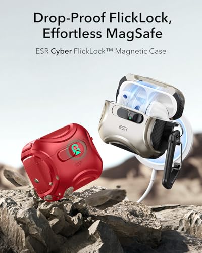 Image of ESR for AirPods Pro 3 Case (2025), Compatible with Airpods Pro 3rd Generation Case (USB-C Cable), Effortless MagSafe, Drop-Proof Lock, Easy Open, Cyber Series, Red