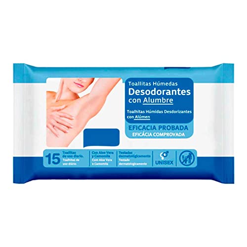 Tradineur -Toallitas húmedas desodorantes - Incluye 15 Unidades - Material Natural - Alumbre, Aloe vera y Camomila.