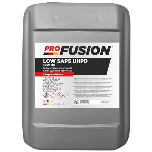 ProFusion 10W-40 20L Low SAPS UHPD Diesel – Aceite de Motor Semisintético para Camiones y Autobuses con Filtro DPF – Tecnología Low SAPS, Servicio Pesado y Intervalos Extendidos – API CJ-4, ACEA E6/E9