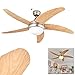 Deckenventilator Morino, Ventilator aus Metall/Holz/Glas in Nickel-matt/Natur/Weiß, mit Fernbedienung und Auf- und Abwind, Deckenleuchte für 2 x E14 max. 40 Watt, IP20