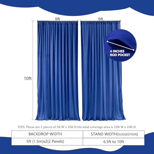 Image of 2 Panels Deep Blue Backdrop Curtain, 10 x 10 Feet Polyester Background Curtains for Parties, Weddings, Baby Showers, Halloween, Christmas, Birthday Party Photoshoot Backdrop Curtains Decorations