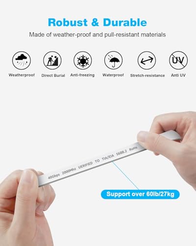 DDMALL CAT 8 Ethernet Cable, 6m High Speed 40Gbps 2000MHz Flat CAT8 Patch Cord, Gigabit Internet Network LAN Cable with Gold Plated RJ45 Connector for Gaming Console, Modem, Router, PC (6 m, White) - Image 6