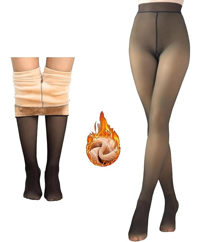 Velvet Touch Thermal Tights for Women - Ultimate Warm Fleece Leggings for Women, Thermal Winter Fake Translucent Tights, Dualtone, Free Size (26inch Waist to 34inch)-image-23
