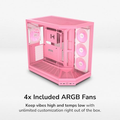 Image of HYTE Y50 RGB Essential Aesthetic Gaming PC Case - 4 aRGB Fans (1x 120mm + 1x 360mm Reverse) - Dual Chamber ATX Desktop Chassis - Rear Connect Motherboard Compatible - Strawberry Milk (Pink)