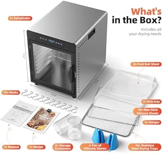 800W Food Dehydrator | Large 10 Stainless Steel Trays | Digital Adjustable 190°F Temperature& 24H Timer, Versatile Drying Machine for Jerky Herbs Fruit Mushrooms Yogurt, Built-in Light