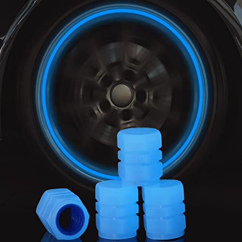4 tapones de válvula para neumáticos de coche, universales, brillantes, tapones para válvulas de bicicleta, tapones para el vástago de la válvula, para coche, bicicleta, moto (azul fluorescente) Cover