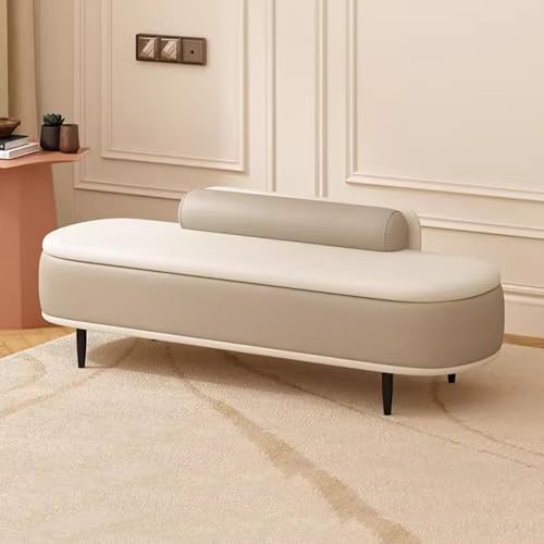 Banc de rangement ottoman beige et gris pour entrée et salon - 2