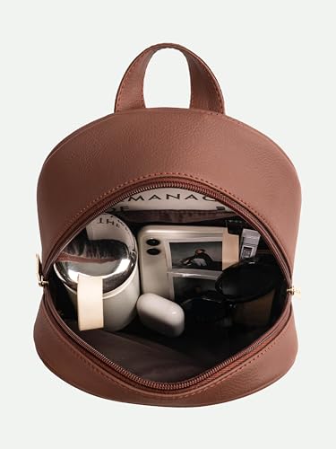 Image of ZOUK Mayra Mini Daypack | Stylish Vegan Leather Backpack for Women with Water-Resistant Lining | Handcrafted Small Day Bag with Gold Zip & Adjustable Straps |