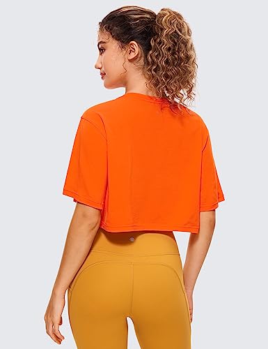 Image of CRZ YOGA Pima Cotton High Neck Crop T-Shirt | Workout, Naturally Soft, Loose Fit, Short Sleeve Tops for Women