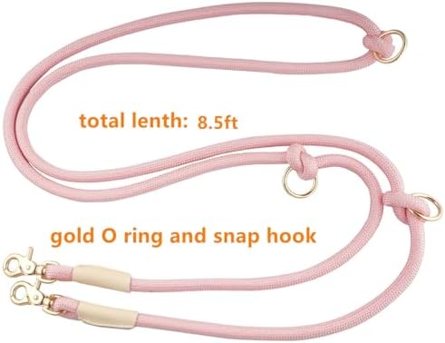 Multifunctional 8.5 ft Nylon Rope Hands Free Dog Leash for Running Small Medium Large Dogs, Waist Leash for Dog Walking, Adjustable Crossbody Over Shoulder Lead (Pink, 8.5FT x 10MM) - 1