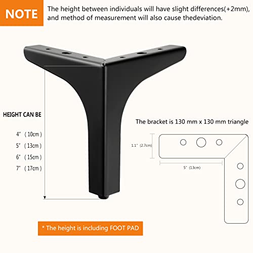 Weichen 7 Inch Metal Furniture Legs, Modern Triangle Legs For Furniture Set Of 4 Couch Legs Diy Table Legs Replacement Legs For Cabinet Sofa Cupboard Chair Ottoman Dresser(Black) #TOP2