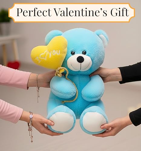 Image of Tickles I Love You Ballon Heart Teddy Soft Stuffed Plush Toy for Couples Boyfriend, Girlfriend, Wife & Husband Valentine Gift (Size: 45 cm Color: Blue)