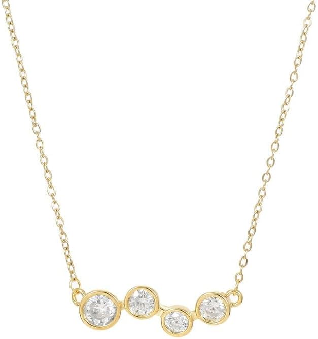 18k Gold Plated Statment Necklace – Bar CZ - 18K Gold Plated Minimalist Dainty Necklace for Women – Bezel Set Layering Jewelry – Adjustable Chain, Everyday Wear