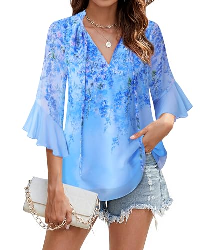 Lotusmile Women's Dressy Casual or Work Business Blouses Trendy Ruffle Neck Shirts 3/4 Sleeve Chiffon Tops4