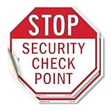 Stop Security Check Point (2 Pack) 10 inch X 10 inch Octagon Vinyl Label Decal Sticker Weather Resistant, UV Protected for Workplace, Private Property, and Construction Site, Made in the USA