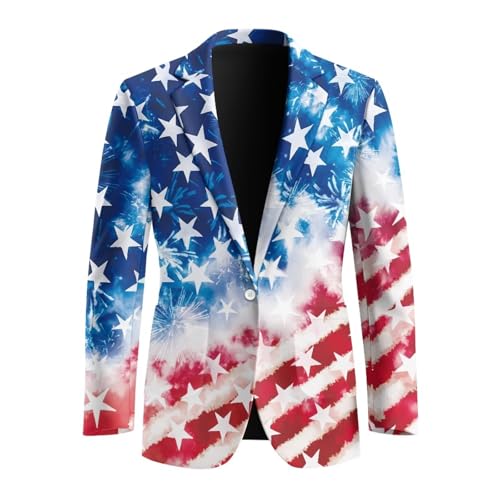 AQYAPTOIY Men's USA Flag Blazer Trendy Patriotic Suit Jacket for Men 250th Anniversary Outfits Long Sleeve V Neck Sport Jacket Graphic Lapel Outfits for Celebrating 250 Years