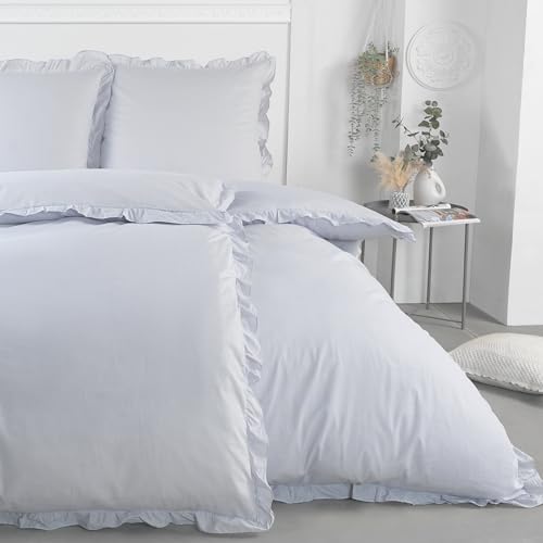 optidream 2-tlg. Bettwäsche Set Rüschen 135x200 mit Reißverschluss 100% Baumwolle Uni Silber