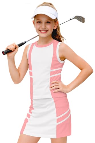 Image of AOBUTE Girls Tennis Golf Outfit Tank Top and Skirt with Shorts Set 4-12 Years