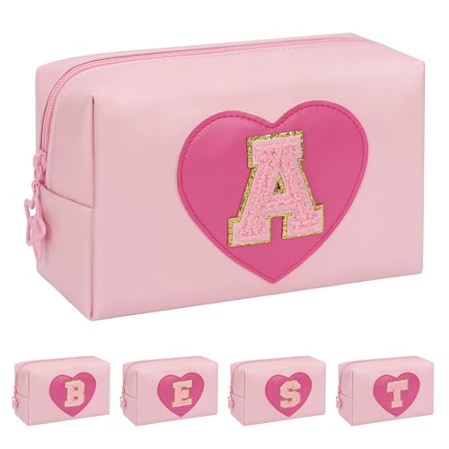 Initial Makeup Bag, Cute Makeup Bag Small Cosmetic Bag for Girls, Travel Makeup Bag Organizer, Personalized Birthday Gifts for Girls Sister Daugther Granddaugther Friend, Teen Girls Gifts Trendy Stuff