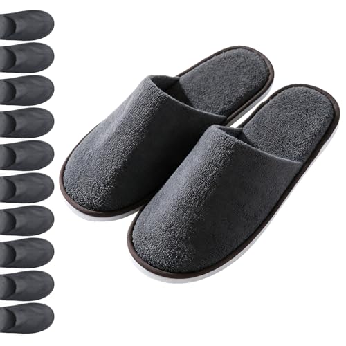 UINOFER 10 Paires De Pantoufles De Spa, Pantoufles Jetables D'hôtel En Velours De Coton Avec Orteils Fermés Pour Maison, Chambre, Salle De Bain, Intérieur,...