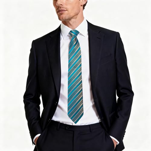 Image of DiBanGu Striped Tie Set for Men Silk Woven Plaid Necktie and Pocket Square Cufflinks Business Wedding