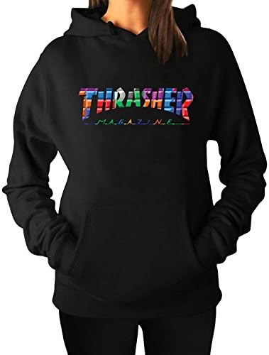 LLEMANU Hoodie Women's Thrasher Color Block Hoodie Sweatshirts Black Printed