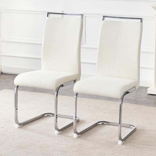Image of Baysitone Modern Dining Chairs Set of 2, Side Dining Room Chairs, High Back Kitchen Chairs with Suede Fabric Padded Seat for Dining Room,Kitchen, Living Room Cream White