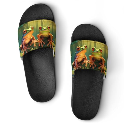 Frogs Standing on A Leaf House Sandals Non-Slip Bathroom Slippers Beach Summer Shoes for Men Women