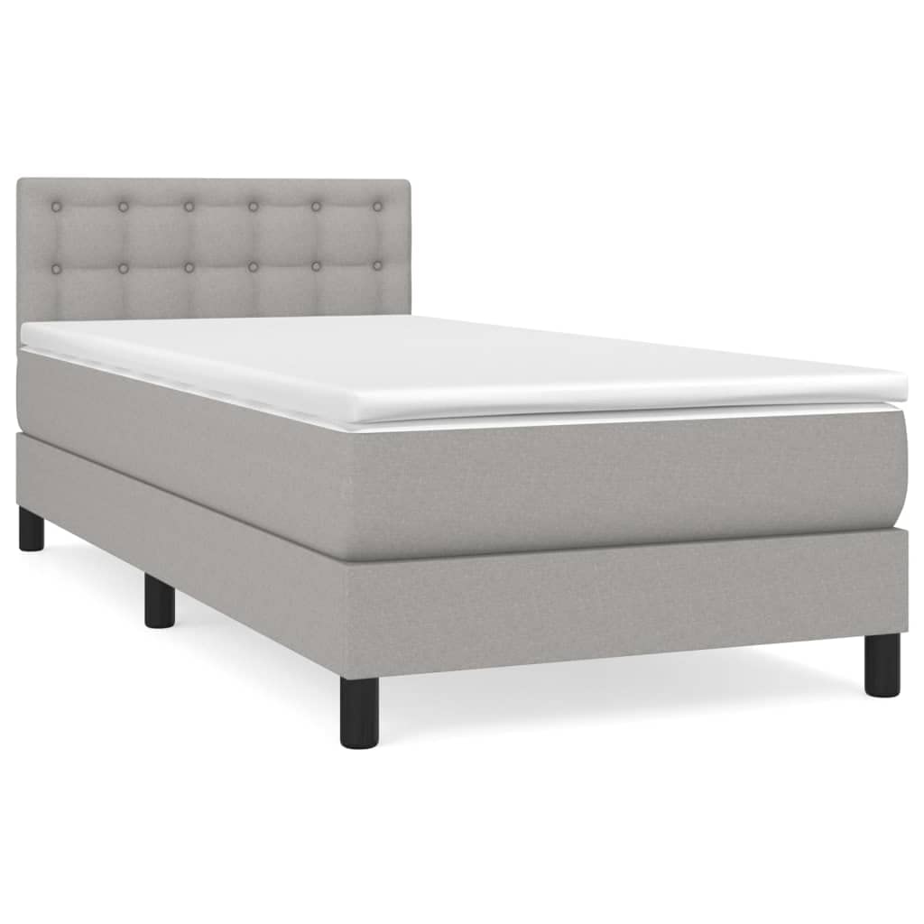 Cama con somier con colchón de 90 x 200 cm en gris claro de tejido resistente y soporte de dureza media para un sueño reparador