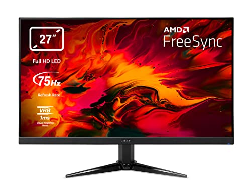 acer Nitro QG271bii Monitor Gaming FreeSync da 27', Display Full HD, 75 Hz, 1 ms, 16:9, HDMI 1.4, VGA, Lum 300 cd/m2, ZeroFrame, Cavi VGA, HDMI Inclusi, Nero