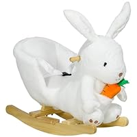 HOMCOM Kids Rocking Horse, Plush Rabbit-Shaped Baby Rocking Animal w/Carrot Toy, Safety Harness, Realistic Sounds, Foot Pedals, for Toddlers Aged 18-36 Months - White