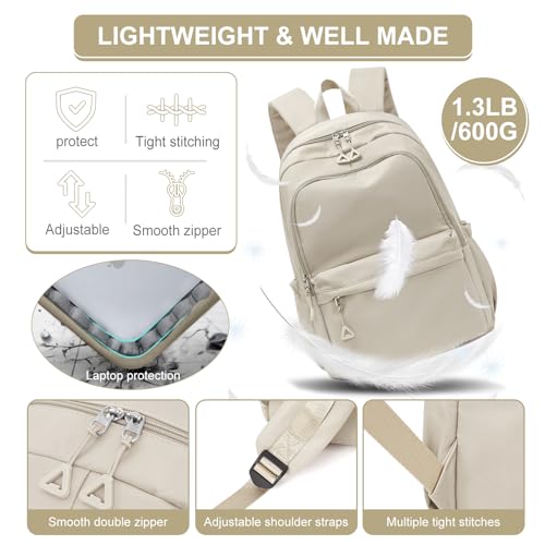 Casual Laptop Backpack for Women Men College Bookbag Waterproof Lightweight School Bag 15.6inch Laptop Daypack Large Capacity School Backpack for Teens Boys Girls (khaki)3