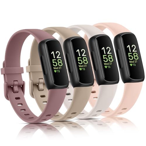 Meliya 4 Pieces Bracelets Compatible pour Fitbit Inspire 3 Femme Fille Homme, Bracelet de Rechange Réglables en silicone souple pour Fitbit Inspire 3 (Rose/Violet...