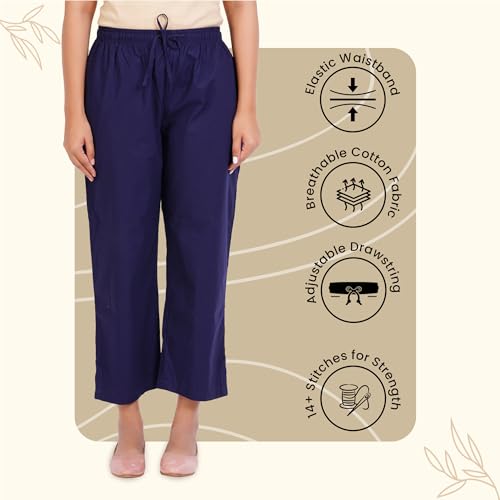 Image of Happy Bunny Parallel Pants for Women 100% Cotton Ankle Length Trousers Regular Fit with Elastic Drawstring Stylish & Pockets Casual Formal Wear for Office & Home