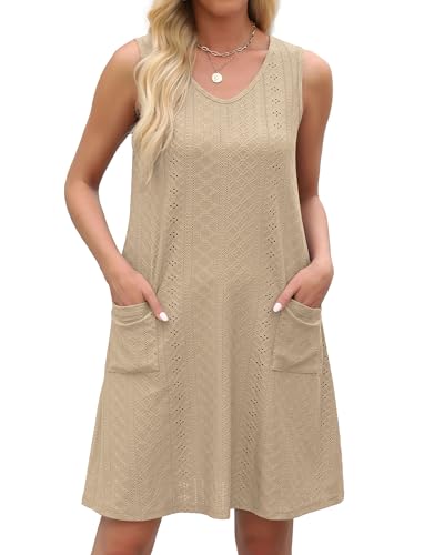 Image of elescat Swimsuit Coverup Summer Dresses for Women Eyelet Casual Loose Sleeveless Sundress with Pockets 2026