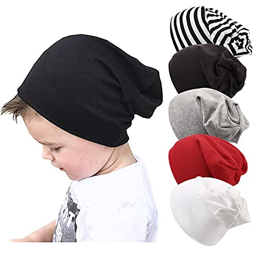 Image of DRESHOW BQUBO 5 Pack Unisex Baby Hats for Kids Cotton Skull Caps Soft Cute Knit Cap Baby Toddler Beanie 3 Months - 7 Years
