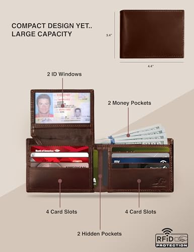 Leather Wallet for Men, RFID Wallet, Hold upto 14 Cards, 2 ID Windows, 2 Money Pockets, Slim Bifold Wallet for Men3