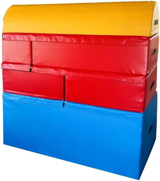 Gymnastics foam Pommeled Horse box，Fitness vault box，Children's multifunctional gymnastics equipment，Teenagers fold and jump trapezoidal vault mat，Trapezoidal four segment foam jumping horse box